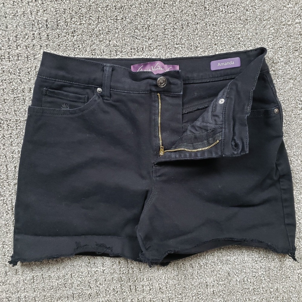 Gloria Vanderbilt Shorts Womens 8 Black Amanda Cut Off Denim Jean Stretch 3"